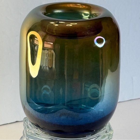 💙 Iridescent Art Glass Vase 🧡Ocean Aura Modern 💛 Decor Statement